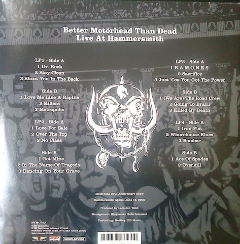 MOTORHEAD – BETTER MOTORHEAD THAN DEAD-LIVE AT HAMMERSMITH…LP4