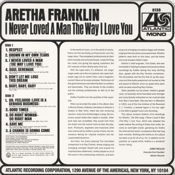 FRANKLIN ARETHA – I NEVER LOVED A MAN THE WAY I LOVE YOU LP