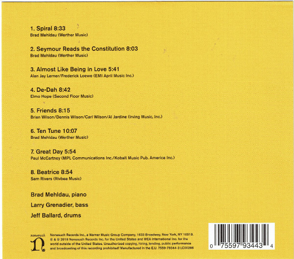 MEHLDAU BRAD – SEYMOUR READS THE CONSTITUTION CD
