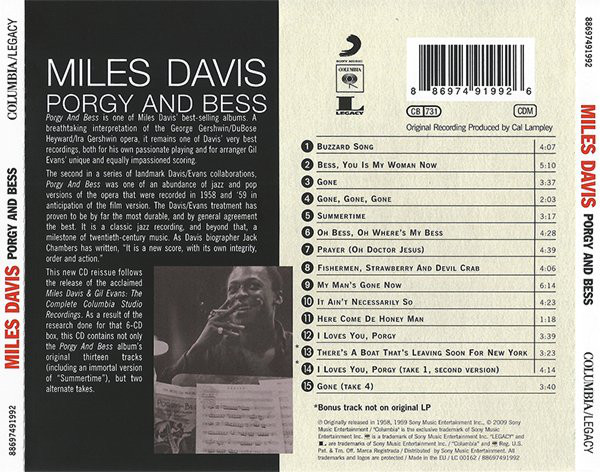 DAVIS MILES – PORGY AND BESS CD