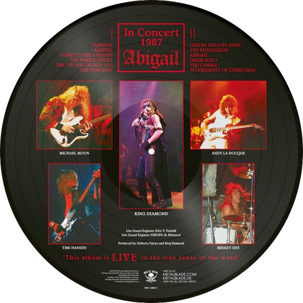 KING DIAMOND - IN CONCERT 1987ABIGAIL COLLECTOR picture disc...lp