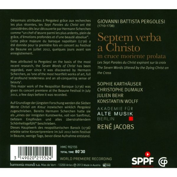 PERGOLESI/JACOBS - SEPTEM VERBA A CHRISTO...CD