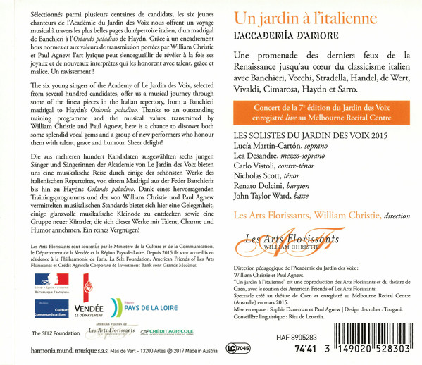 LES ARTS FLORISSANTS/WILLIAM CHRISTIE – UN JARDIN L’ITALIENNE…CD