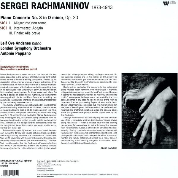 RACHMANINOFF / ANDSNES / PAPANO – PIANO CONCERTO NO. 3 LP