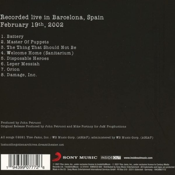 DREAM THEATER – LOST NOT FORGOTTEN MASTER OF PUPPETS LIVE IN BARCELONA 2002 CD