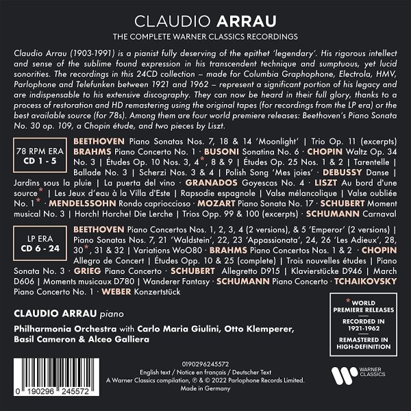 ARRAU CLAUDIO – COMPLETE WARNER CLASSICS RECORDINGS…CD24