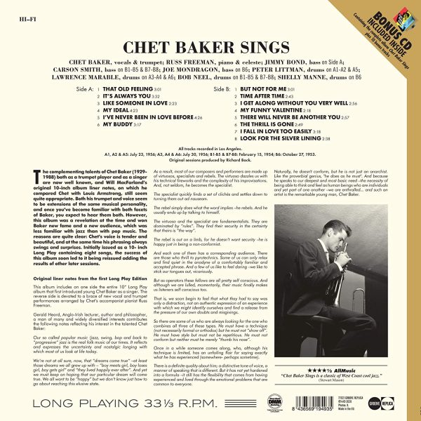 BAKER CHET – CHET BAKER SINGS LP