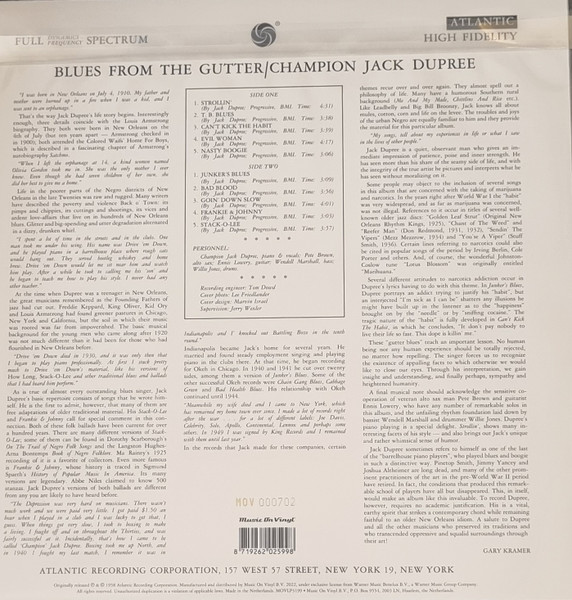 DUPREE CHAMPION JACK – BLUES FROM THE GUTTER gold vinyl LP