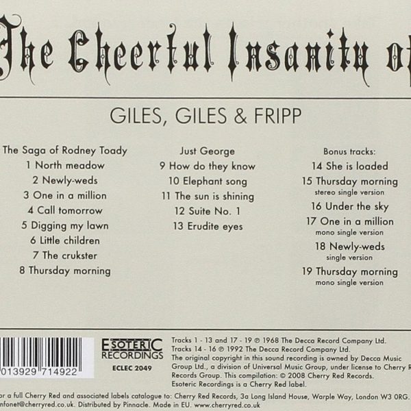 GILES, GILES & FRIPP – CHEERFUL INSANITY OF CD