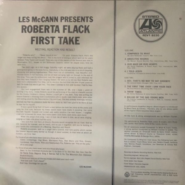 Roberta Flack – First Take LP, Limited 1 x 140g 12″ clear vinyl