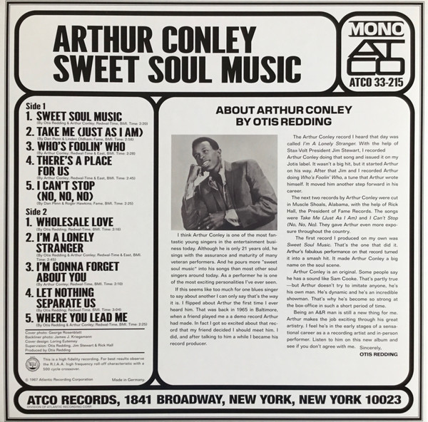 CONLEY ARTHUR – SWEET SOUL MUSIC mono crystal clear vinyl LP