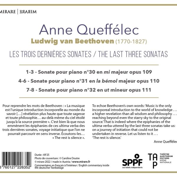 BEETHOVEN/QUEFFELEC – LAST 3 PIANO SONATAS CD