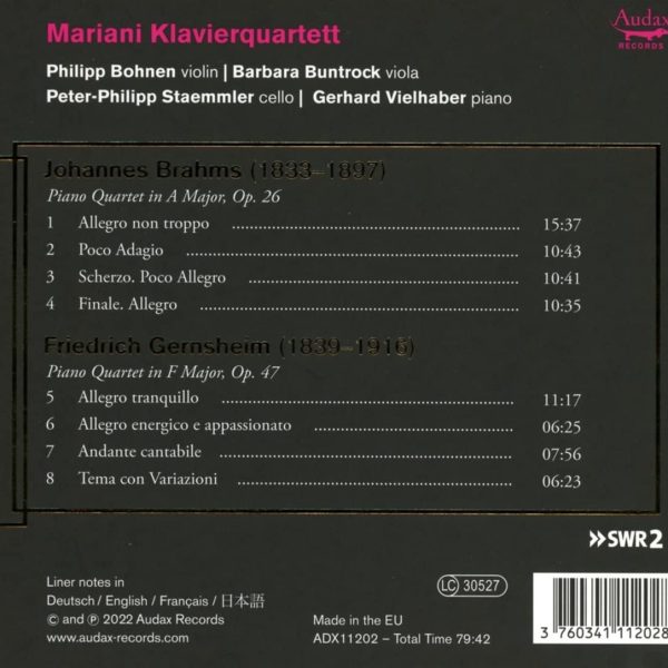 BRAHMS/MARIANI KLAVIERQUARTETT – PIANO QUARTETS CD2