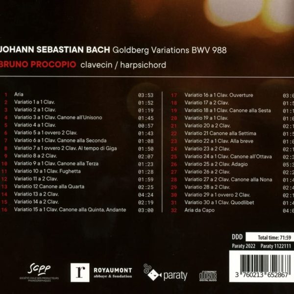 BACH J. S. – GOLDBERG VARIATIONS BRUNO PROCOPIO CD