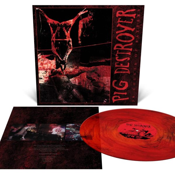 PIG DESTROYER – 38 COUNTS OF BATTERY red with black marble vinyl LP