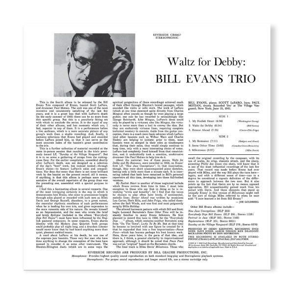 EVANS BILL – WALTZ FOR DEBBY (Craft OJC Series Vinyl) LP