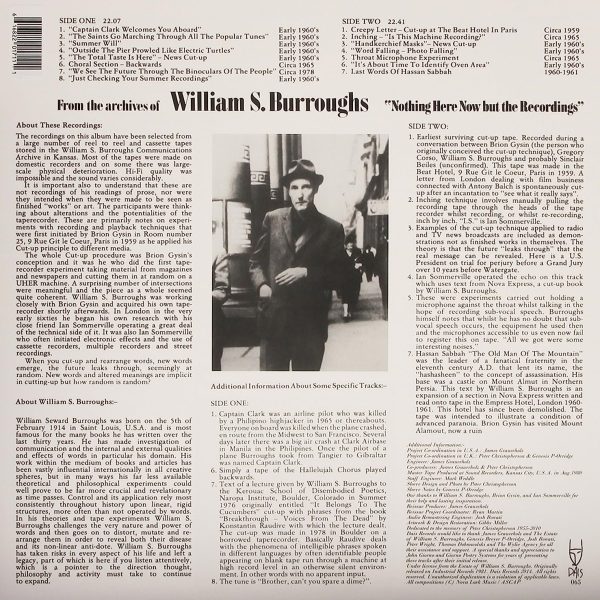 BURROUGHS WILLIAM S. – NOTHING HERE NOW BUT THE RECORDINGS LP