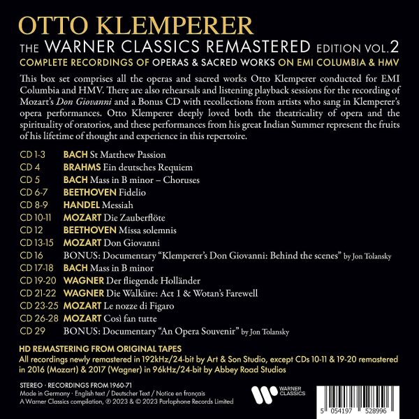 KLEMPERER OTTO – WARNER CLASSICS REMASTERED VOL. 2 BOX