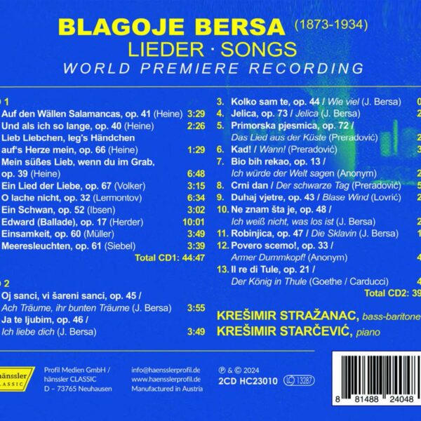 BERSA BLAGOJE – SONGS 2CD