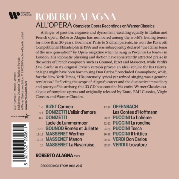 ALAGNA ROBERTO – ALL’OPERA: COMPLETE OPERA RECORDINGS ON WARNER CD33